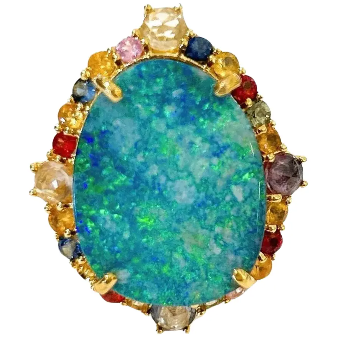 Bochic “Orient” Sapphire, Opal & Ruby Cocktail Ring Set In 18K Gold & Silver