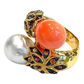 Bochic “Orient” Baroque Pearl & Multi Sapphires Ring Set In 18K Gold & Silver