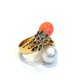 Bochic “Orient” Baroque Pearl & Multi Sapphires Ring Set In 18K Gold & Silver