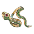Bochic “Orient” Green Emerlad & Red Ruby Serpent Ring In 18K Gold & Silver