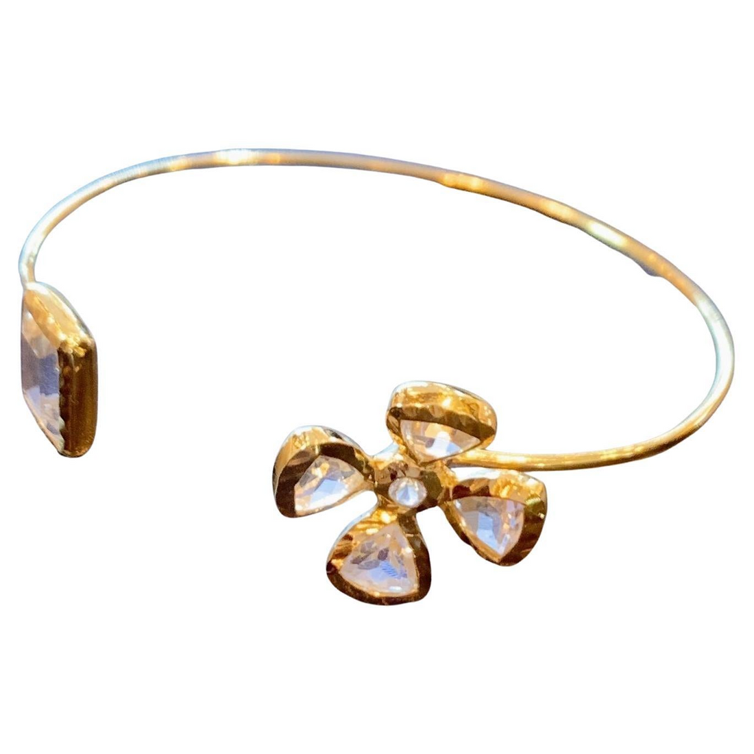Bochic ‘Jungle’ Gold and Silver White Topaz Bangle
