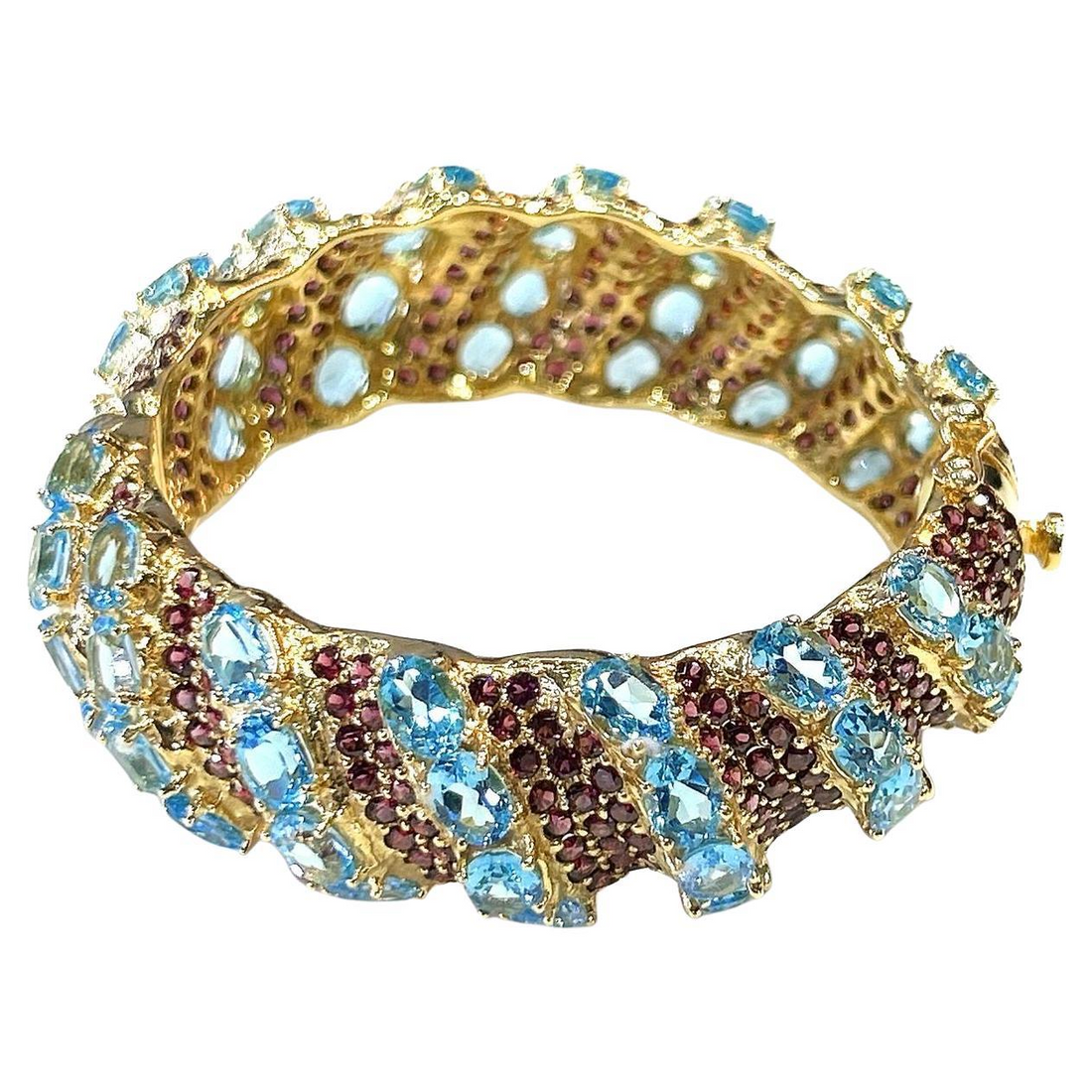 Bochic “Capri” Amethyst & Blue Topaz Gem & Cuff Set In 18K Gold & Silver