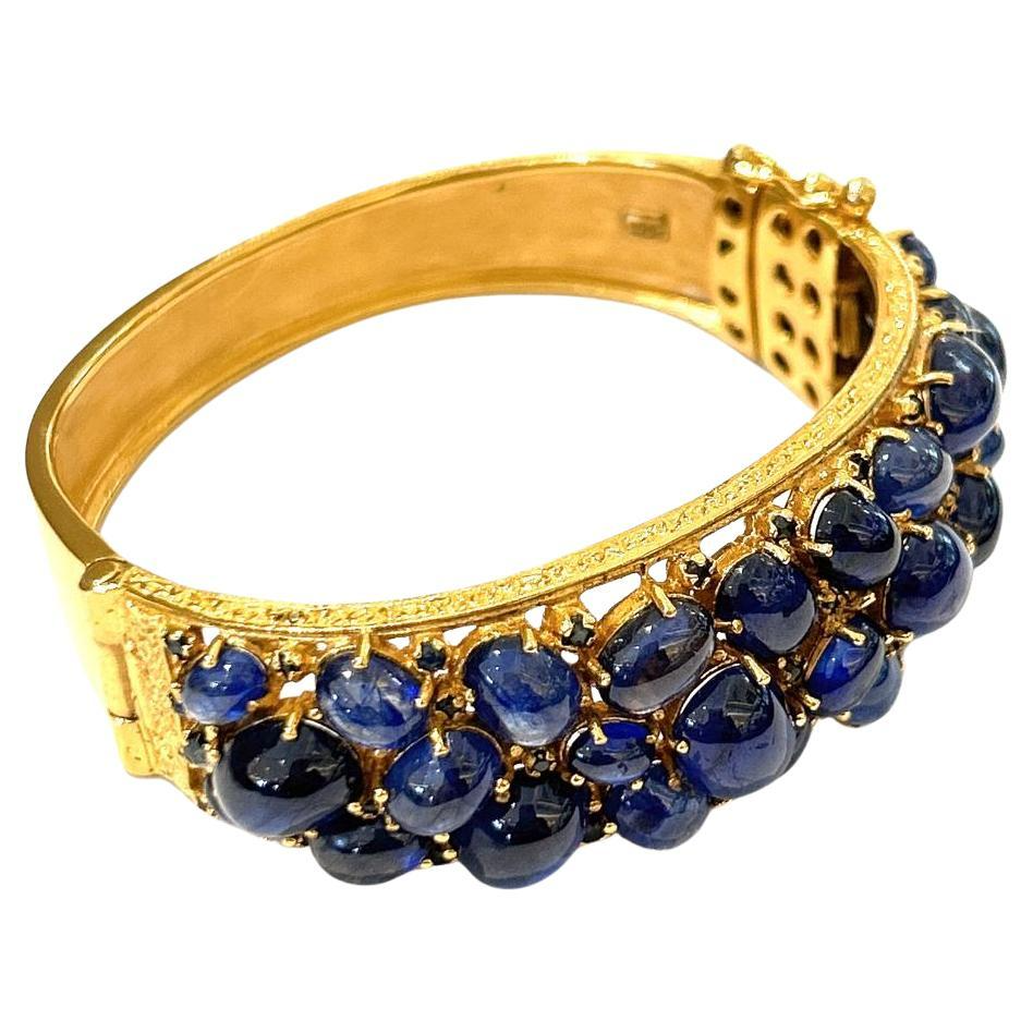Bochic “Capri” Blue Sapphire Cabochons Bangle Set in 18K Gold & Silver