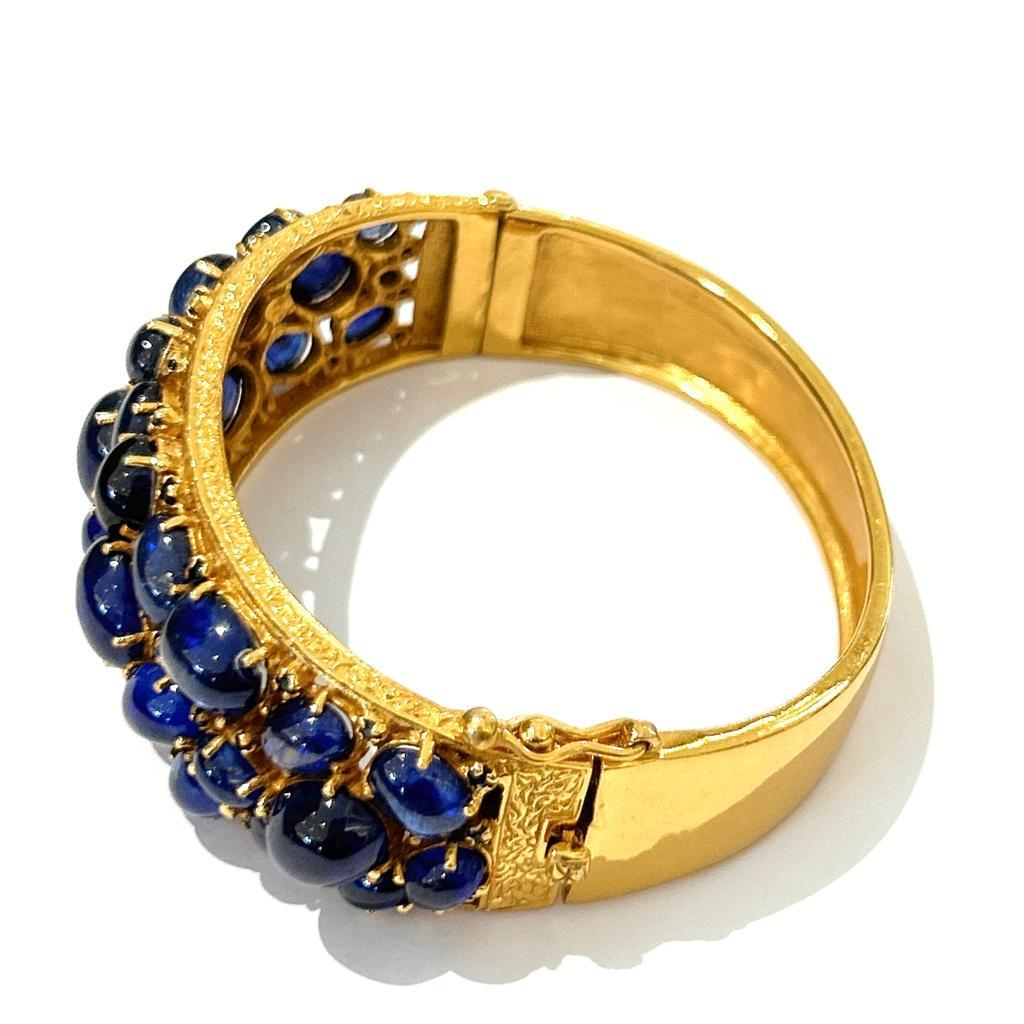 Bochic “Capri” Blue Sapphire Cabochons Bangle Set in 18K Gold & Silver