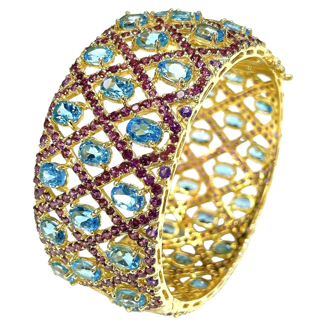 Bochic “Capri” Blue Topaz & Amethyst Gem & Cuff Set In 18K Gold & Silver