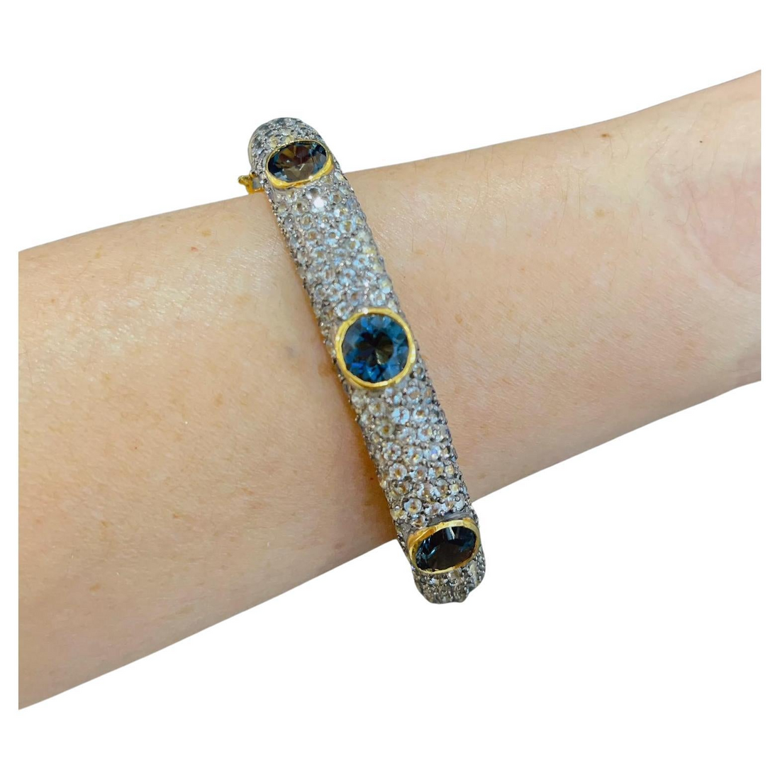 Bochic “Capri” London Topaz & White Zircon Bangle Set in 22k Gold & Silver