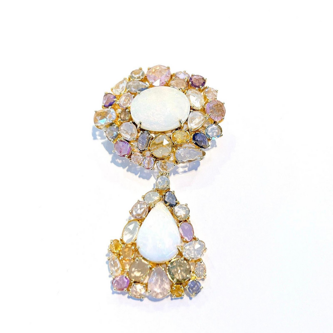 “Capri” Opal & Multi Fancy Rose Sapphires Pendant Set 18k Gold & Silver