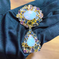 “Capri” Opal & Multi Fancy Rose Sapphires Pendant Set 18k Gold & Silver