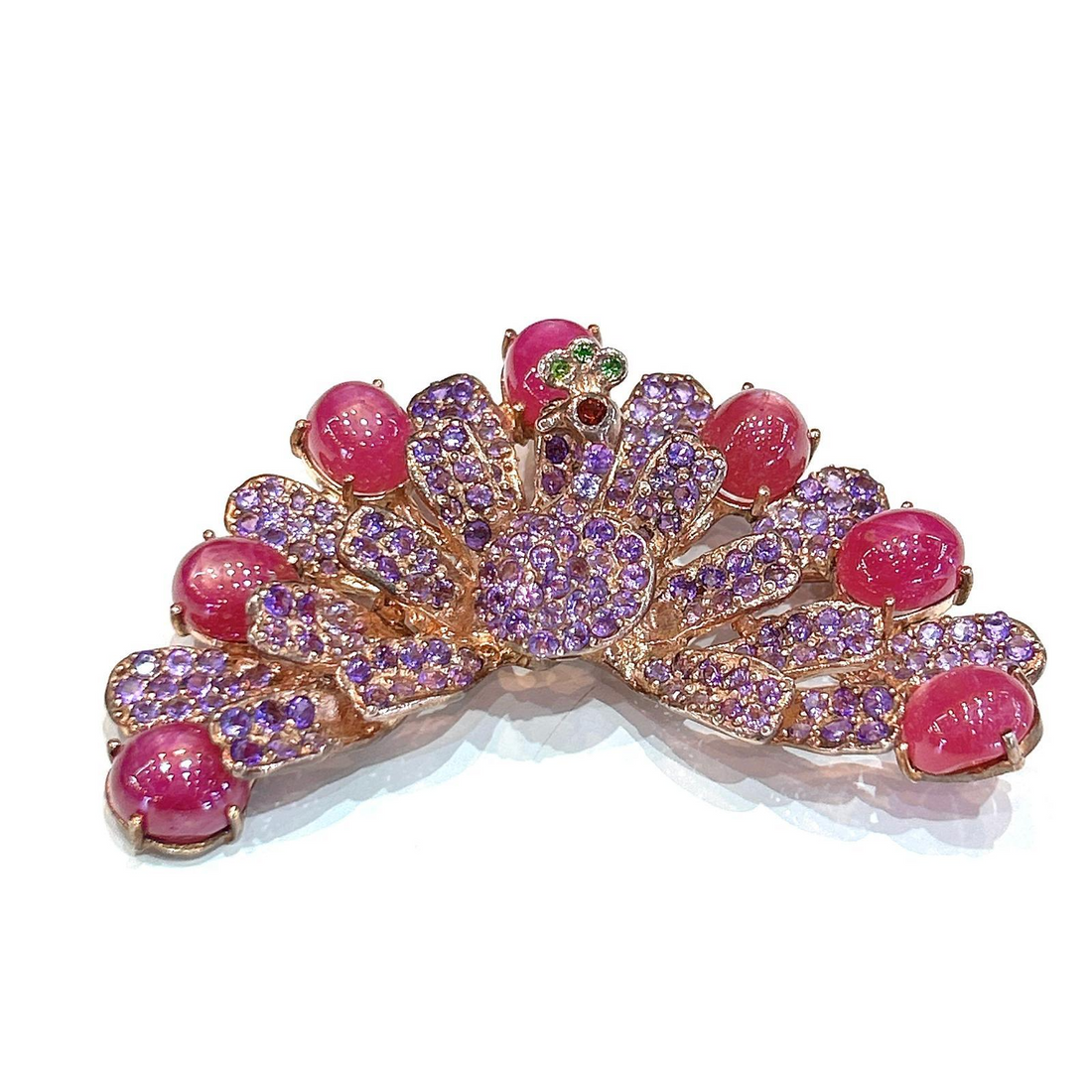 Bochic  “Orient” Sapphire, Amethyst & Ruby Brooch Set In 18K Gold & Silver