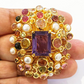 Bochic “Capri” Amethyst & Tourmaline, Pearl Brooch Set In 18K Gold & Silver