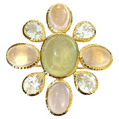 Bochic “Capri” Italian Rose Quartz & Multi Gem Brooch Set In 18K Gold & Silver