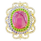 Bochic “Capri” Ruby, Blue Sapphire & Multi Gem Brooch Set In 18K Gold & Silver