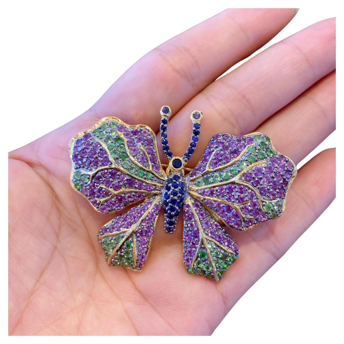 Bochic “Orient”  Multi Natural Sapphire Fancy Candy Gem Butterfly Brooch or Ring