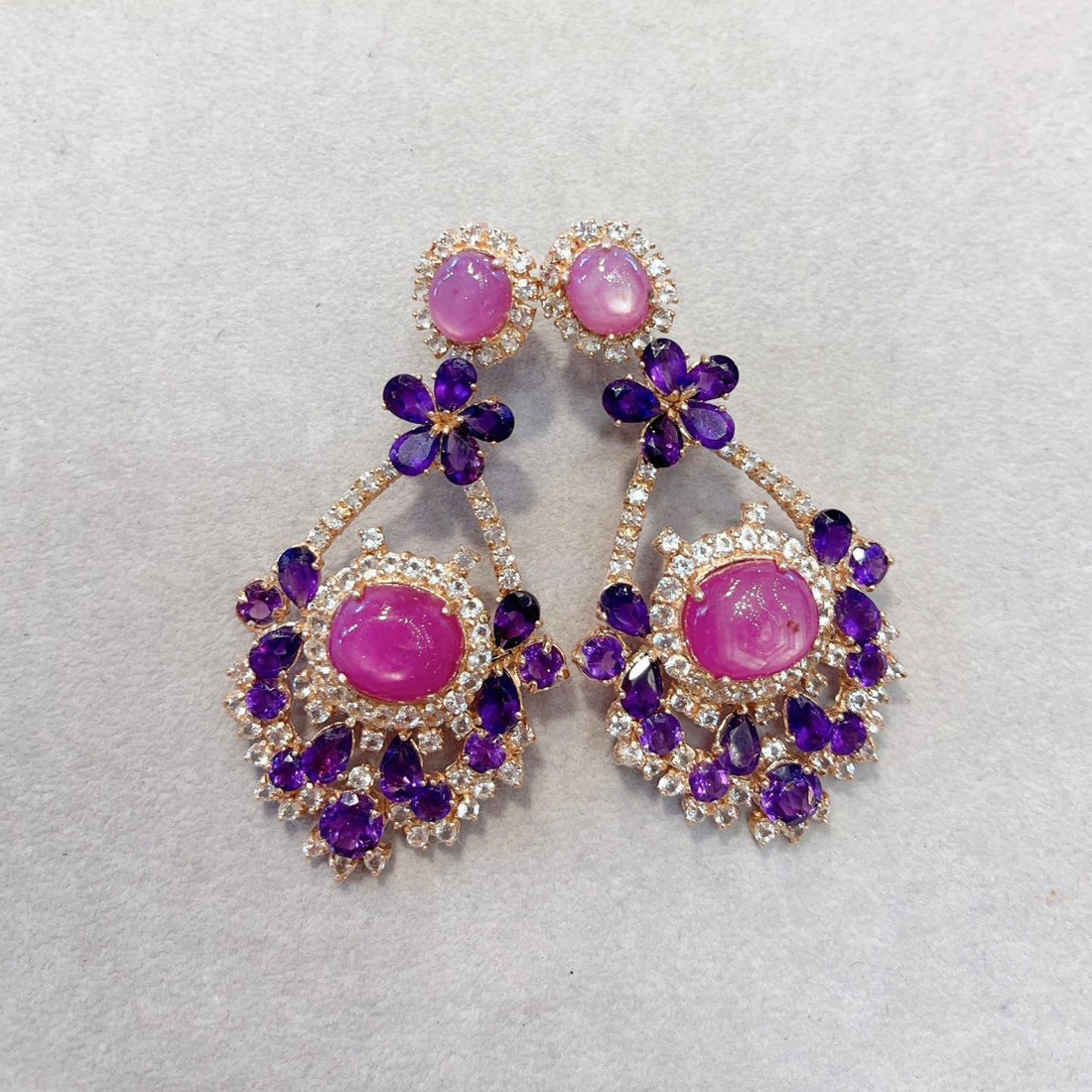 Bochic “Capri “ Candy Drop Earrings, Natural Ruby, Amethyst & Topaz