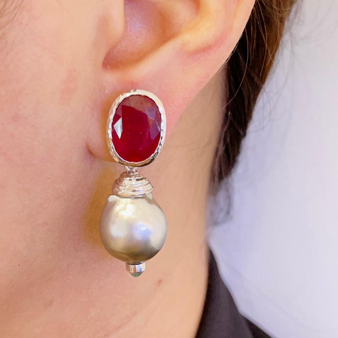 Bochic “Capri”  Ruby, Emerald and South Sea Pearls set in 22K Gold & Silver