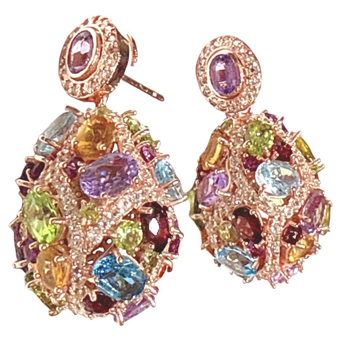 Bochic “Capri” Amethyst  & Multi Gem Cage Earrings Set In 18K Gold & Gold