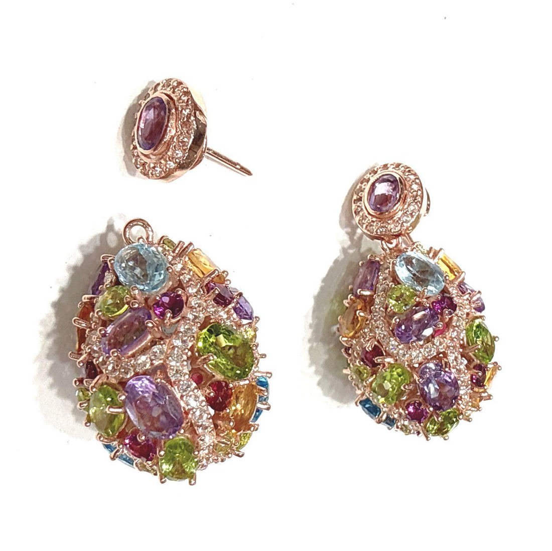 Bochic “Capri” Amethyst  & Multi Gem Cage Earrings Set In 18K Gold & Gold