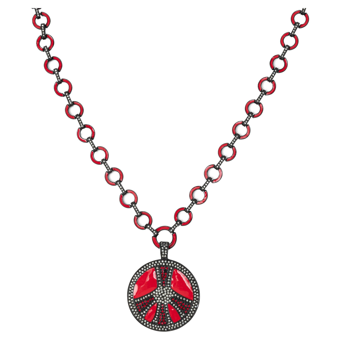 Bochic Ikon Bijoux Collection Red Hot Enamel Retro Necklace With White Topaz