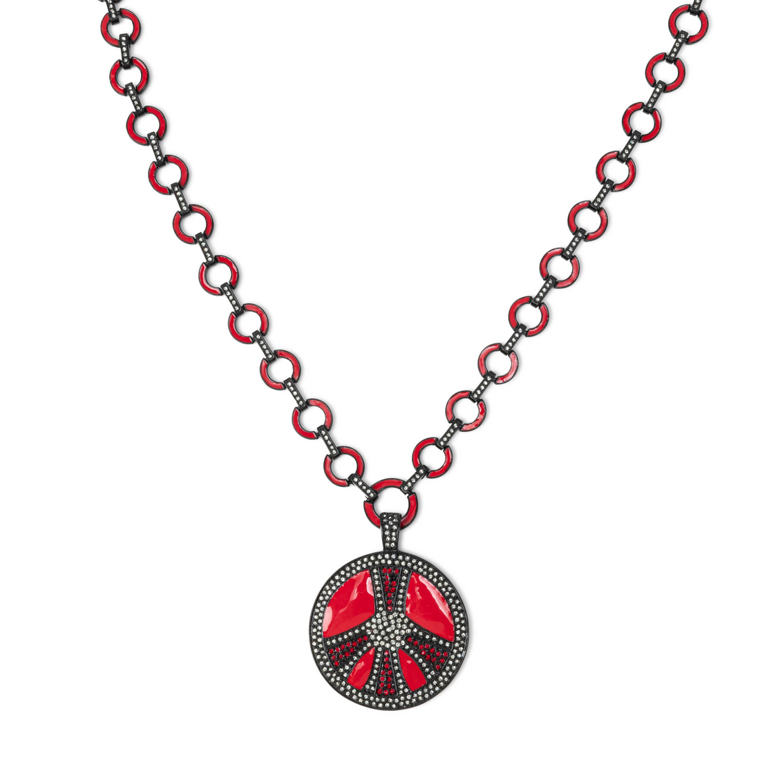Bochic Ikon Bijoux Collection Red Hot Enamel Retro Necklace With White Topaz