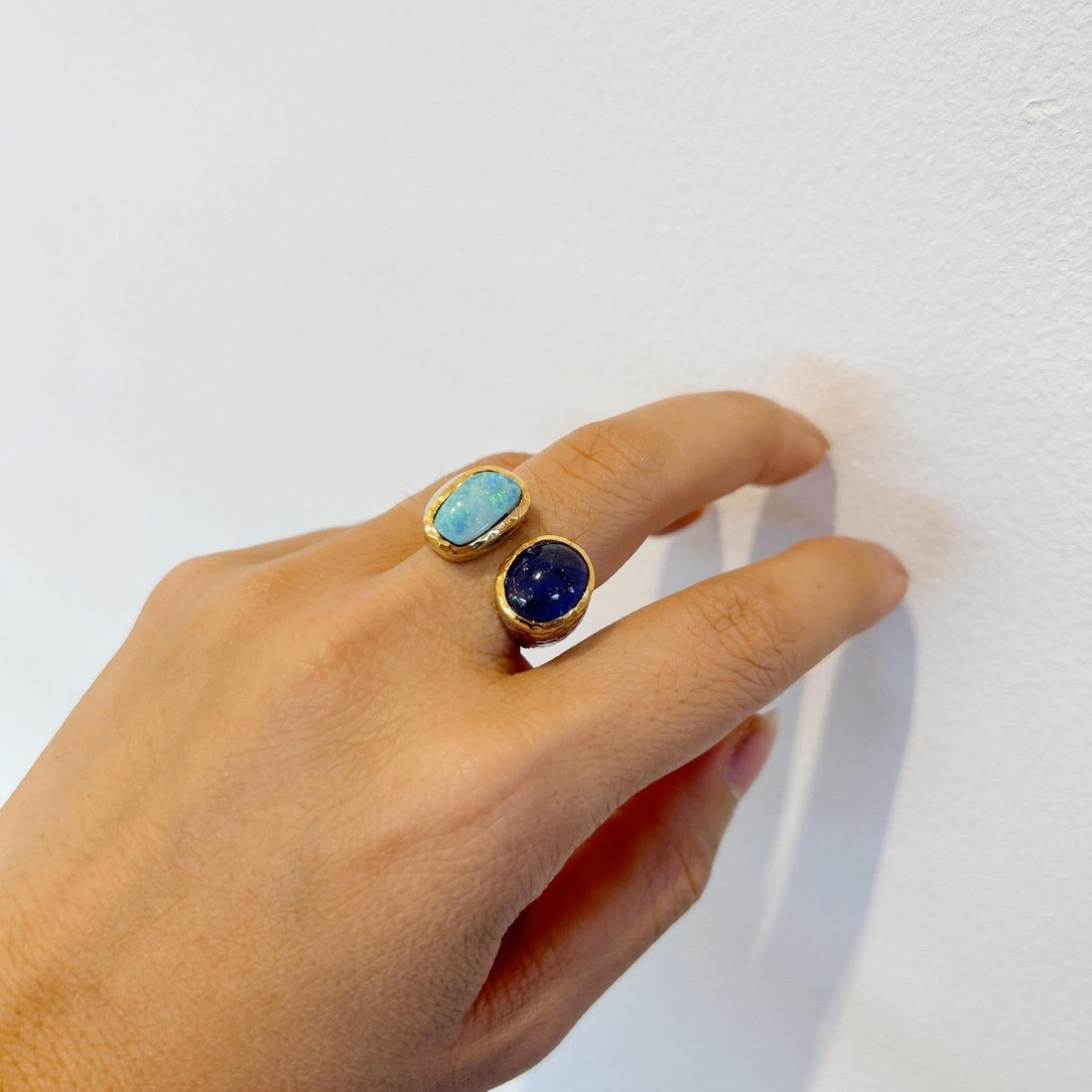“Capri” Opal & Blue Sapphire Cocktail Ring Set in 18k Gold & Silver