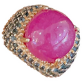“Capri” Red Ruby & Blue Sapphire Cocktail Ring Set in 22k Gold & Silver
