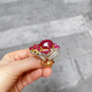“Orient” Red Ruby & White Topaz Cocktail Ring Set in 22k Gold & Silver