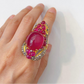 “Orient” Red Ruby & White Topaz Cocktail Ring Set in 22k Gold & Silver