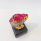 “Orient” Red Ruby & White Topaz Cocktail Ring Set in 22k Gold & Silver