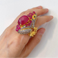 “Orient” Red Ruby & White Topaz Cocktail Ring Set in 22k Gold & Silver