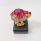 “Orient” Red Ruby & White Topaz Cocktail Ring Set in 22k Gold & Silver