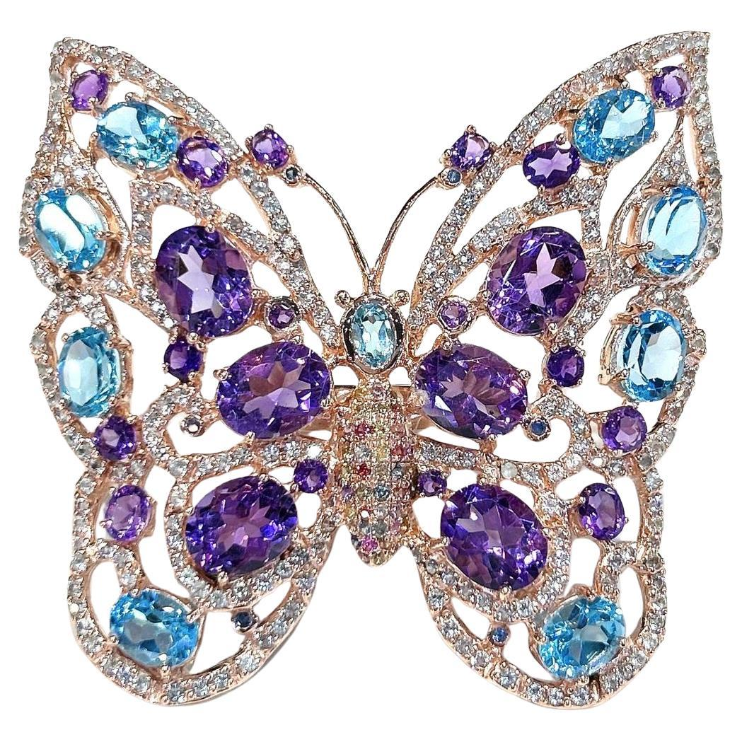 Bochic “Capri” Amethyst & Blue Topaz Butterfly Ring Set In 18K Gold & Silver