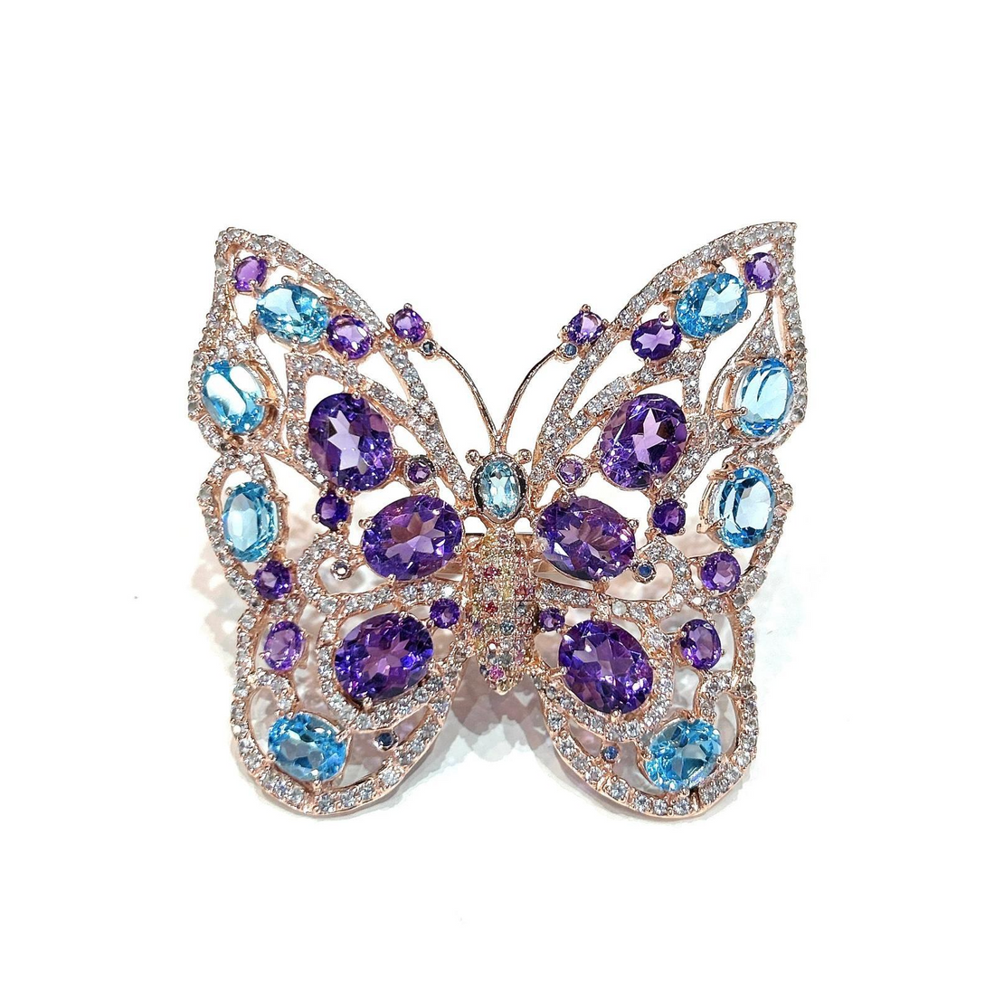 Bochic “Capri” Amethyst & Blue Topaz Butterfly Ring Set In 18K Gold & Silver