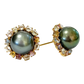 Bochic “Orient” Tahiti Pearls & Multi Color Sapphire Earrings Set in 18k Gold & Silver - 2 Pieces