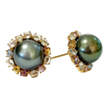 Bochic “Orient” Tahiti Pearls & Multi Color Sapphire Earrings Set in 18k Gold & Silver - 2 Pieces