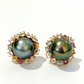 Bochic “Orient” Tahiti Pearls & Multi Color Sapphire Earrings Set in 18k Gold & Silver - 2 Pieces