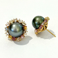 Bochic “Orient” Tahiti Pearls & Multi Color Sapphire Earrings Set in 18k Gold & Silver - 2 Pieces