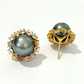 Bochic “Orient” Tahiti Pearls & Multi Color Sapphire Earrings Set in 18k Gold & Silver - 2 Pieces