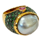 Bochic “Orient” Tahiti Pearl & Multi Gem Ring Set in 18k Gold & Silver, Size Us 7