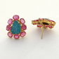 Bochic “Orient” Blue Opal & Red Ruby Earrings Set in 18k Gold & Silver - 2 Pieces