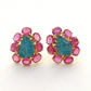 Bochic “Orient” Blue Opal & Red Ruby Earrings Set in 18k Gold & Silver - 2 Pieces