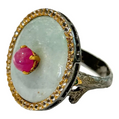 Bochic “Orient” Jade & Multi Gem Ring Set in 18k Gold & Silver Size 7