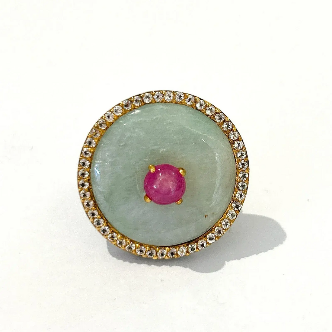 Bochic “Orient” Jade & Multi Gem Ring Set in 18k Gold & Silver Size 7