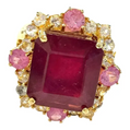 Bochic “Orient” Red Ruby & Multi Sapphire Cocktail Ring Set in 18k Gold & Silver Size 7