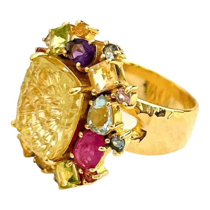 Bochic Candy Cocktail Multi Gem Ring Set in 18k Gold & Silver Size 7