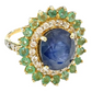 Bochic “Orient” Blue Sapphire, Emerald & Diamond Ring Set in 18k & Silver Size 7