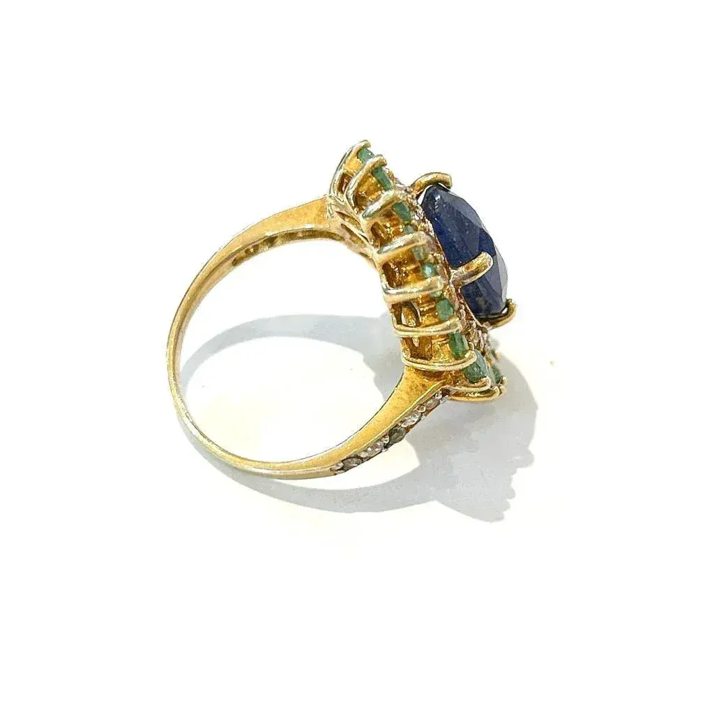 Bochic “Orient” Blue Sapphire, Emerald & Diamond Ring Set in 18k & Silver Size 7