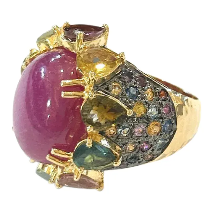 Bochic “Orient” Spark Ruby & Multi Sapphire Ring Set in 18k & Silver Size 7