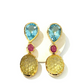 Bochic “Orient” Topaz, Ruby & Lemon Quartz Earrings Set in 18k & Silver - 2 Pieces