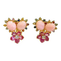 Bochic “Orient” Ruby, Coral & Multi Sapphire Earrings Set in 18k & Silver - 2 Pieces