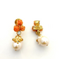 Bochic “Orient” Pearl, Coral & Multi Sapphire Earrings Set in 18k & Silver - 2 Pieces